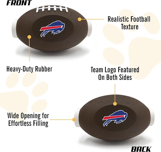 NFL Buffalo Bills Football Treat Dispensing Toy for Dogs and Cats, Rubber Ball Pet Toy, Interactive Fun Doggie Treat Toy, Natural Rubber Feeding Toy