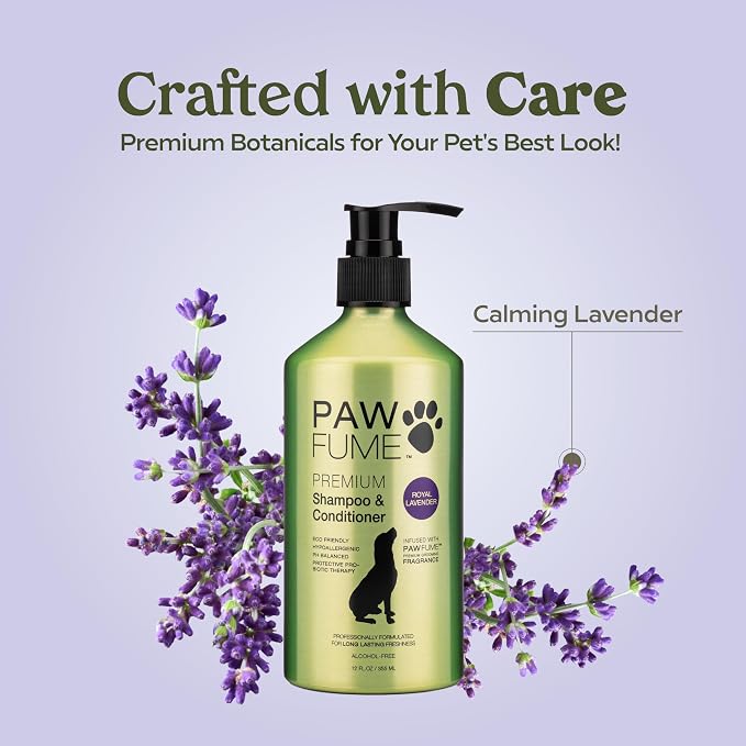 PAWFUME Dog Shedding Shampoo and Conditioner, Royal Lavender, 1-Pack | Probiotic pH-balanced deep-cleaning formula nourishes and detangles silky coats, salon-quality Shedding Shampoo for Dogs