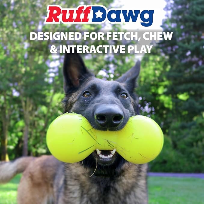 Ruff Dawg Big Dawg Barbell Medium Green – Heavy-Duty Solid Rubber Dog Chew Toy for Small to Medium Dogs Under 40 lbs – Floats & Bounces – Made in USA