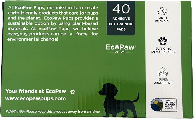 Super Absorbent Pet Training Pads, Large 24x24 Inch, Adhesive Backed, USDA Certified Biobased, 40 Count