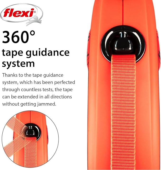 FLEXI® Xtreme Tape Retractable Dog Leash, Small, 16 ft - Orange/Black | German engineered, original flexi leash, durable quality for dogs up to 44 lbs, tangle-free, walking, reliable brake system