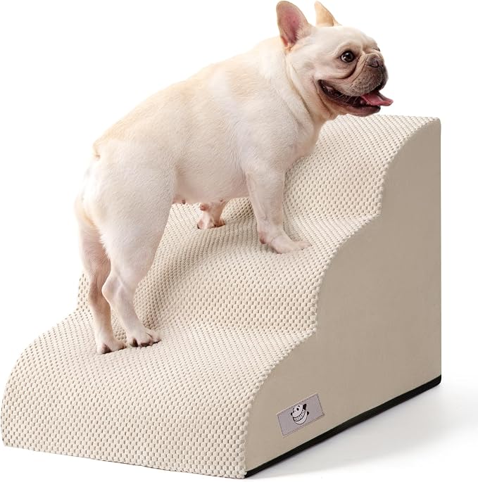 Airpanda Dog Stairs for Small Dogs and Cats – 3 Step Pet Ramp for Couch & Sofa, Non-Slip Dog Steps for Pets, Washable Cover, High-Density Support Foam for Easy Climbing,Beige