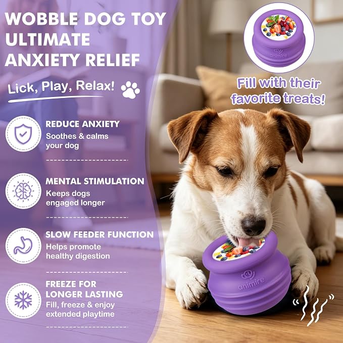 Treat Dispensing Dog Toy, Long-Lasting Interactive Puzzle Toys for Dogs, Stuffable Dog Enrichment Frozen Lick Treat Toy for Boredom, BPA Free Silicone Fetch Catch Chew Toy (Purple,S)