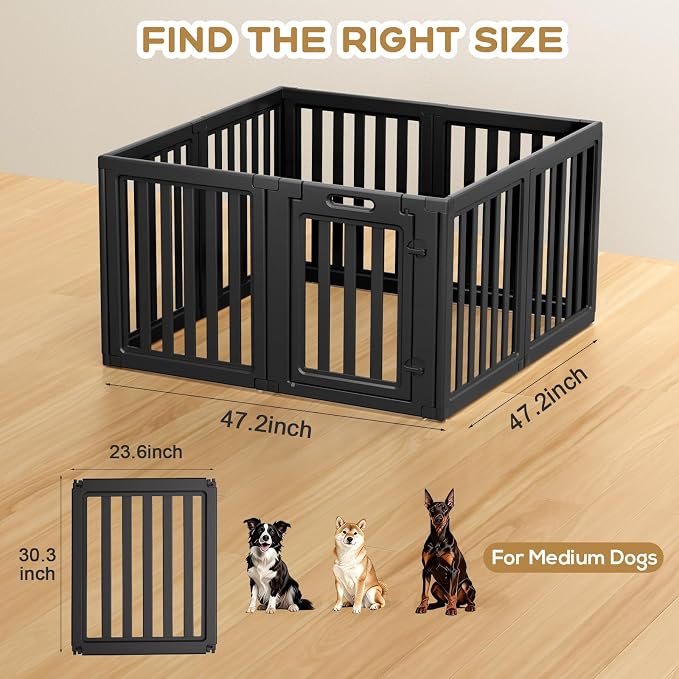 Dog Playpen, Clear Dog Pen, Dog Pen Indoor, Easy to Install and Remove Dog Play Pen, Puppy Playpen Suitable for Dogs, Cats,Dog Playpen Indoor (Black, 30.3 inch Height, 8 Panels)