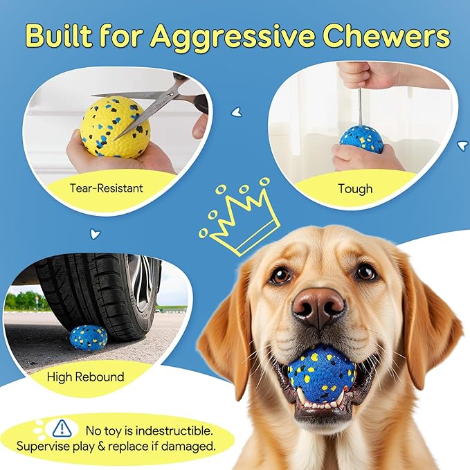 Kimee Dog Balls Tennis Balls Dog Chew Toys for Aggressive Chewers ETPU 4Pcs | Indestructible Dog Ball Dog Teething Chew Toys for Aggressive Chewers Dog Water Toy Fetch Ball Large Medium Small Dog 2.75"