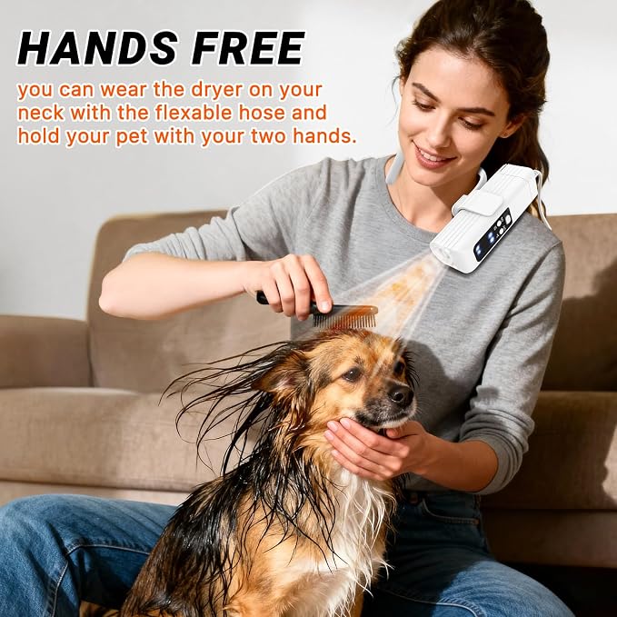 Dog Dryer, Pet Hair Dryer, 110,000 RPM Brushless High-Speed Blower for Dogs and Cats – Quiet 1000W Portable Grooming Pet Dryer with Negative Ions & Hanging Strap for Small to Medium Breeds