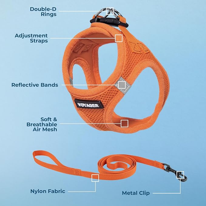 Voyager Step-in Pet Harness - All Weather Mesh, Adjustable Step in Harness for Cats and Dogs by Best Pet Supplies - 307S Orange, S