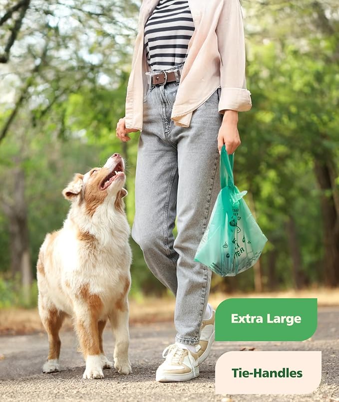AYOTEE Extra Large Dog Poopper Scooper Bags, 95 Count Heavy Duty Compostable Dog Poop Bags with Handles, Poop bags for Dogs Biodegradable, Pet Waste Bags for Swivel Bin & Rake Pooper Scooper