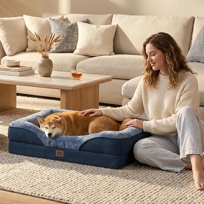 EHEYCIGA Orthopedic Memory Foam Dog Bed - Medium 35x22in, Navy