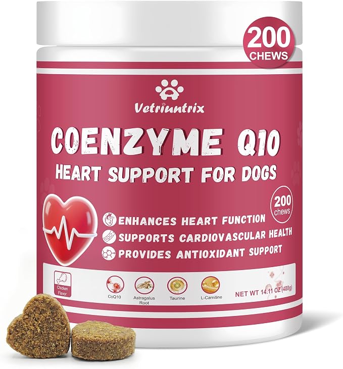 Heart Support Supplement for Dogs, Taurine for Senior & Puppy Dogs, Dog Multivitamin with CoQ10 & L-Carnitine for Heart, Cardiovascular & Antioxidant Support - 200ct