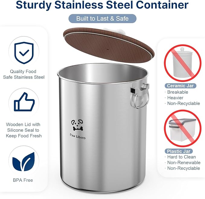 Paw Libero 2PK 25 Lbs total 50 Lbs Stainless Steel Dog Food Storage Container, 25 Lbs, Stainless Steel