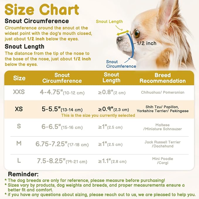 Mesh Muzzle for Short Snout and Small Medium Dogs Anti-Biting | Fits Brachycephalic Dogs Chihuahua Pomeranian, Opening Front, Allow Panting, Grooming Vet Visits Use, Soft Fabric | XS