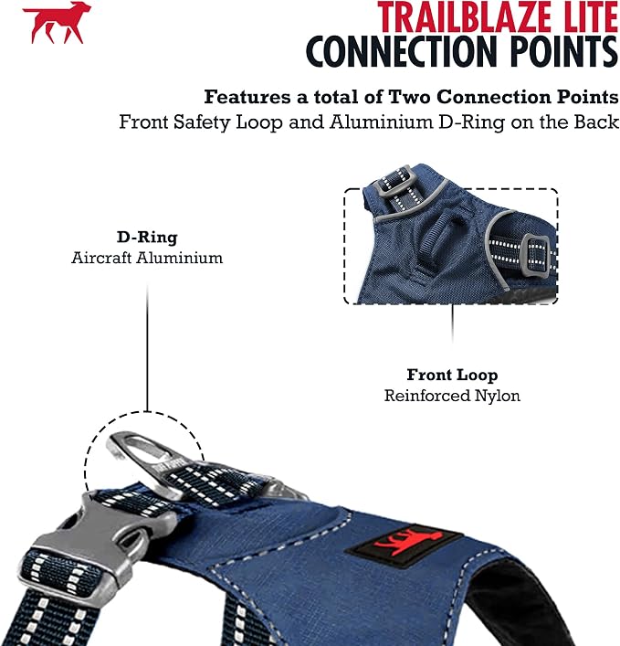 Tuff Pupper All-Day Wear Dog Harness | for Walking, Trail Running, Hiking | Front & Back Leash Clips | Reflective Trim | Easy On/Off Buckles | Lightweight Breathable | No Pull Design (XXXS, Blue)