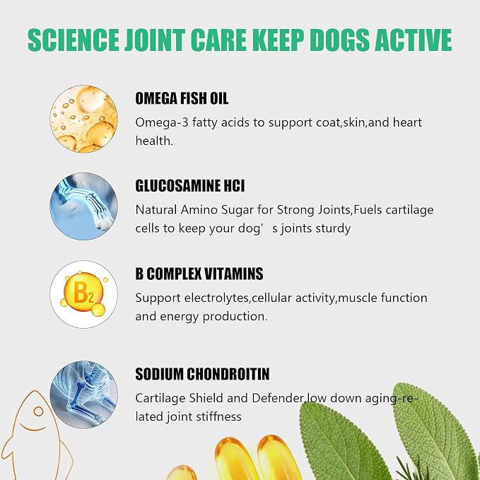 Dog Vitamins and Supplements, 16 in 1 Multivitamins Essential Dog Vitamin Minerals Chewable with Omega-3 Fish Oil Glucosamine Probiotics for Pet Hip Joint Skin Coat Digestion Health, 120 Chews