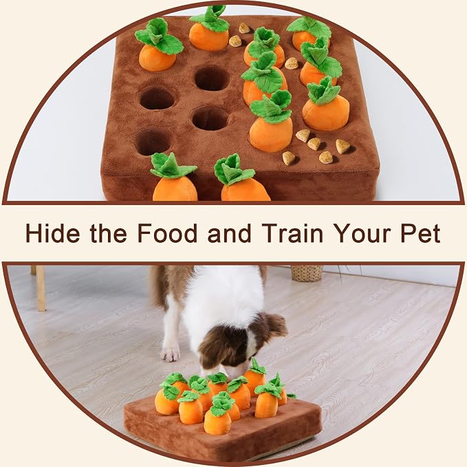 Snuffle Mat & Carrot Puzzle Toy for Dogs, Enrichment Toys with 12 Carrots | Sniff Mat & Interactive Toy, Hide Treats in 12 Carrots, Non-Slip Base, Foraging & Mental Stimulation, Durable & Easy Clean