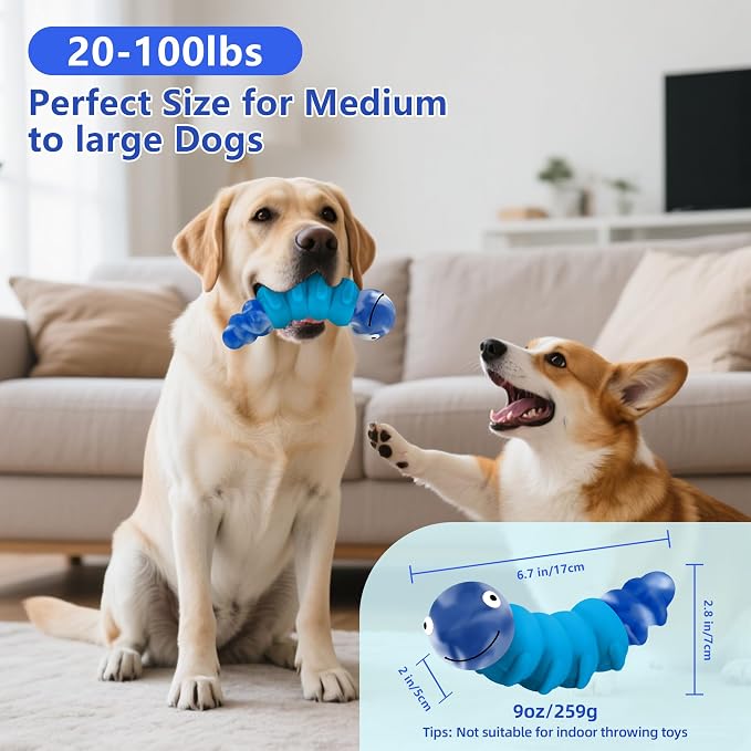 Indestructible Dog Toys for Aggressive Chewers, Tough Toy | Chew Toys for Large and Medium Dogs, Squeaky Rubber & Beef-Flavored Nylon, Dental Care, Boredom & Anxiety Relief