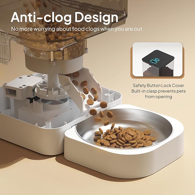 VOLUAS Automatic Cat Feeders - Pet Food Dispenser for Dry Food, Timed Cat Feeder with Desiccant Bag, Programmable Portion Size Control 4 Meals Per Day, 10s Voice Recorder