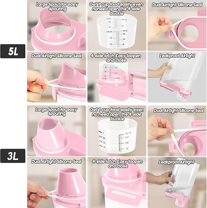 LEAWALK 8-12LBS Dog Food Storage Container, 12LBS, Light Pink