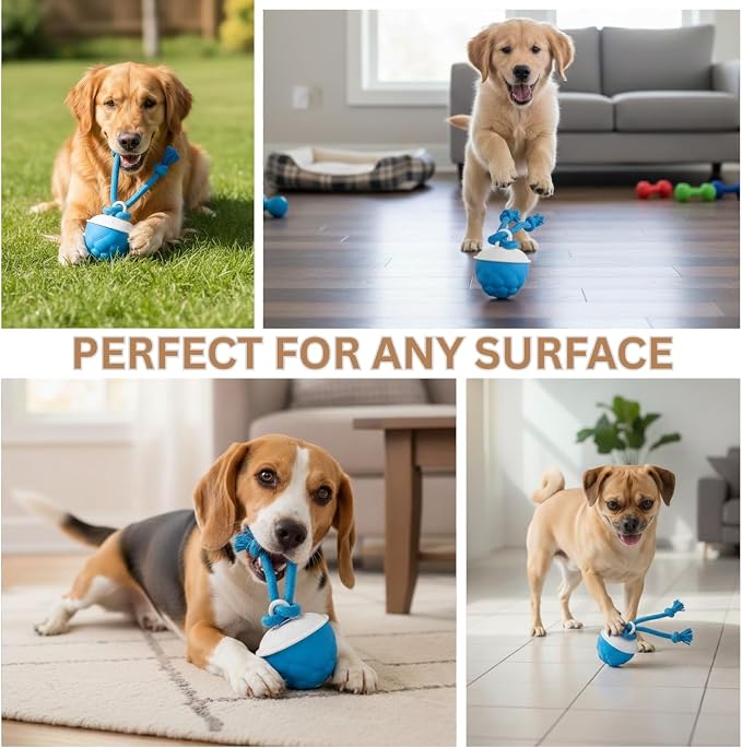 Interactive Dog Toy with Rope Smart Motion Activated Dog Ball USB Rechargeable 3 Speed Modes Durable Automatic Dog Toy for Puppies
