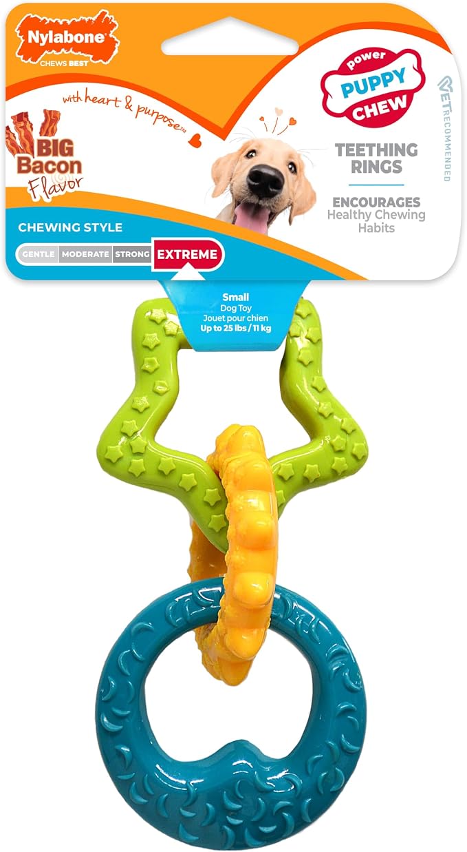 Nylabone Puppy Power Chew Teething Rings Dog Chew Toy, Bacon Flavor, Small | For powerful chewing styles, durable puppy toys to keep them busy, puppy enrichment, for dogs up to 25 lbs