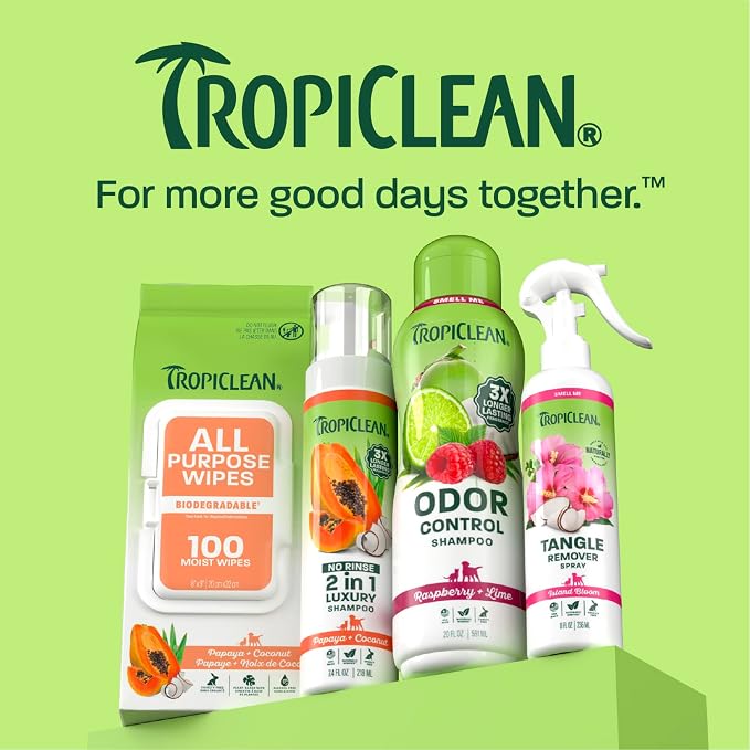 TropiClean Deodorizing Dog Shampoo, Raspberry Lime Scent, 20oz | Powerful Odor Control | Long-Lasting Raspberry Lime Scent | Puppy & Cat Safe | Made in USA