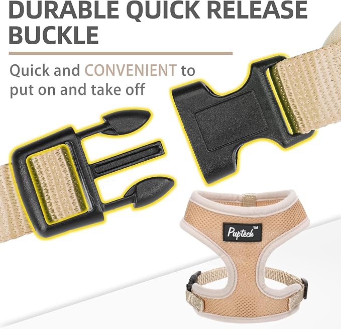 PUPTECK Soft Mesh Dog Harness and Leash Set Pet Puppy Cat Comfort Padded Vest No Pull Harnesses, Solid Beige, M