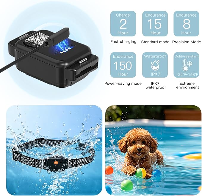 GPS Dog Collar, Wireless Pet Fence & GPS Pet Tracker Blue | GPS dog collar with app control, wireless pet fence, virtual boundaries, real-time tracking and activity monitoring，no fee.
