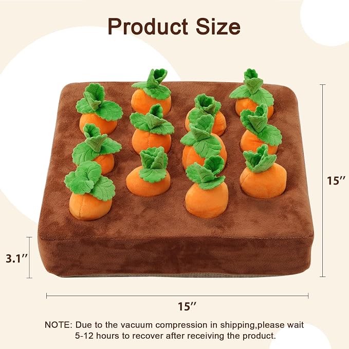 Snuffle Mat & Carrot Puzzle Toy for Dogs, Enrichment Toys with 12 Carrots | Sniff Mat & Interactive Toy, Hide Treats in 12 Carrots, Non-Slip Base, Foraging & Mental Stimulation, Durable & Easy Clean