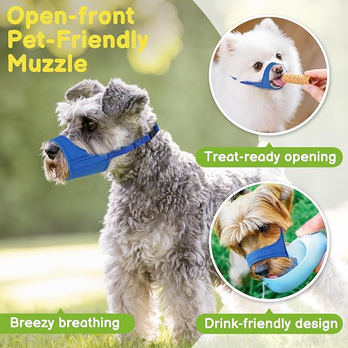 Short Snout Dog Muzzle for Schnauzer Bully Boxer Puppy Anti Biting | Soft & Sturdy Fabric, Grooming Vet Visits Walking Use, Allow to Drink, Prevent Fierce Chewing, Fits Medium Dogs | Blue, M