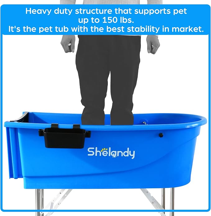 SHELANDY 45" Pet Grooming Bathtub Dog Wash Station | Heavy Duty Bathing Tub (Bathtub & Stairs Combo)