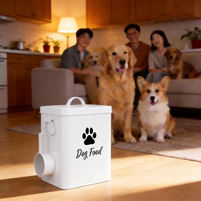 Dog Food Container 6.6lb, 6.6lb, Metal, White