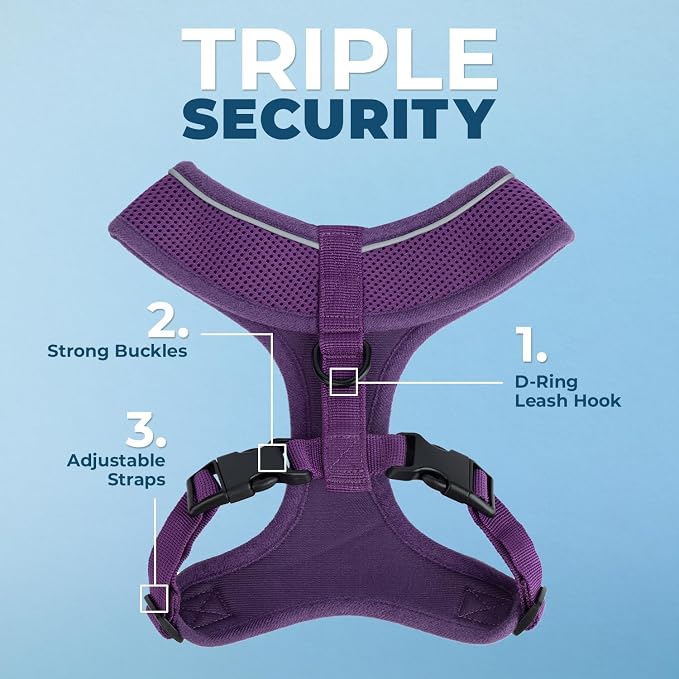 Best Pet Supplies Voyager Aerolite Over the Head Dog Harness, No Pull Breathable Air Mesh Vest, Quick Dry with Reflective Stitching, Adjustable Escape Resistant Harness - Purple, Medium