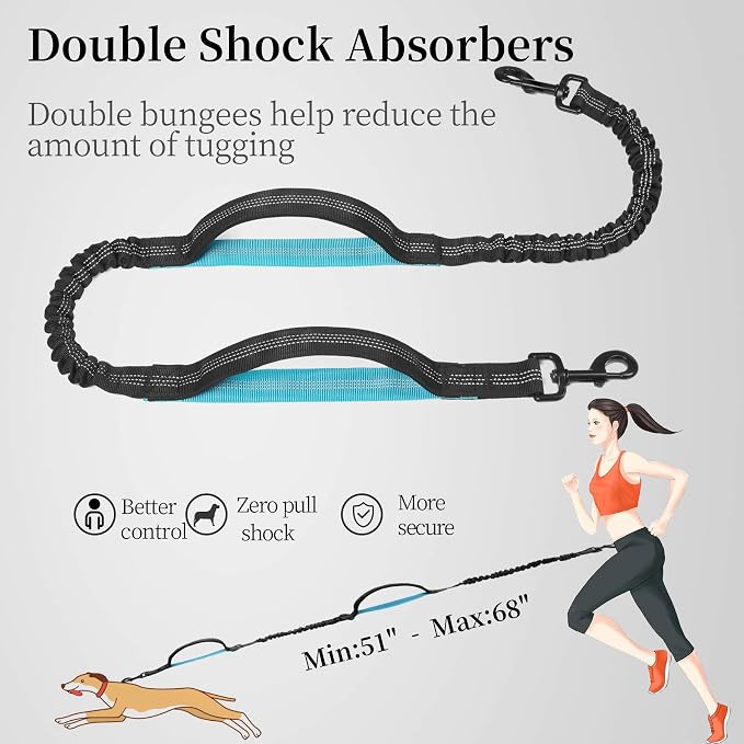 iYoShop Hands Free Dog Leash with Zipper Pouch, Medium, 8-25 lbs, Black | Waist Leash, Dual Padded Handles, Shock-Absorbing Bungee, Adjustable Waist Belt, Walking and Running