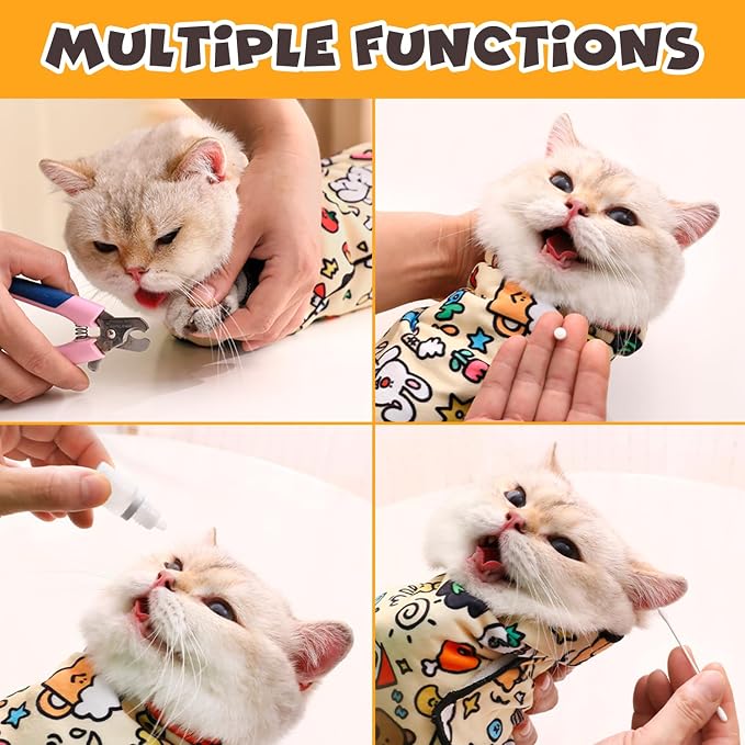 Cat Grooming Wrap, Self-Adherent Soft Cat Blanket to Wrap, Nail Clipping, Anti-Bite, Anti-Scratch, Anti-Escape Calming Wrap (Christmas, 10-13 lbs)