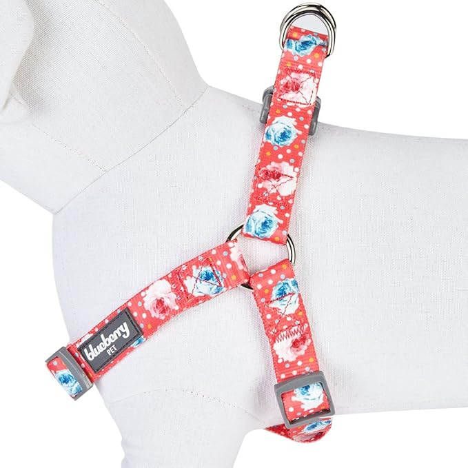 Blueberry Pet 9 Patterns Step-in Spring Scent Inspired Rose and Polka Dot Print Brink Pink Dog Harness, Chest Girth 20" - 26", Medium, Adjustable Harnesses for Dogs