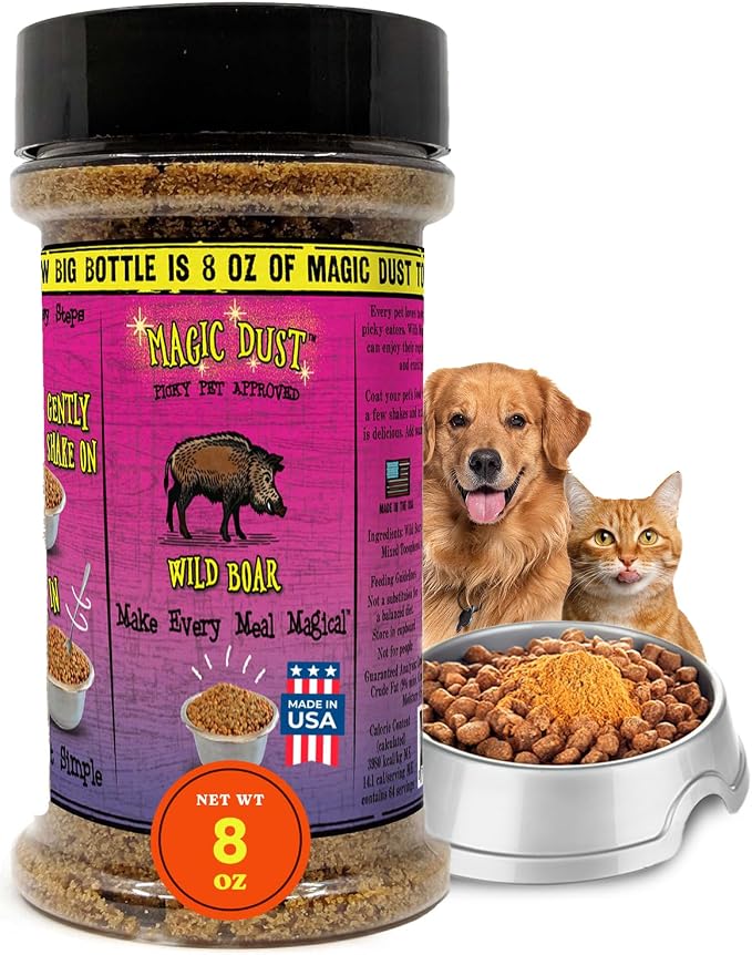 Magic Dust Wild Boar Jerky Topper, Single Protein Pet Food Topper for Dogs & Cats, Enhance Flavor & Elevate Mealtime Excitement for Picky Eaters, Made in USA - 8 Ounce Bottle