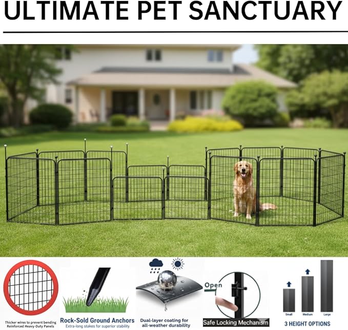 Rustproof Puppy Playpen with Carry Straps, 24in 8 Panels, One Door