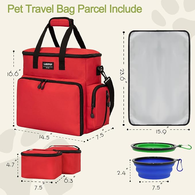 LARIPOP Dog Travel Bag Airline Friendly with Collapsible Bowls & Food Containers