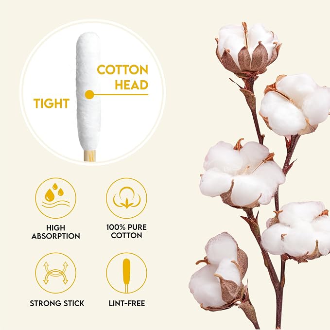 6-Inch Long Cotton Tips for Cleaning Dogs' Ears | Extra-Long Cotton Swabs for Dog Ear Cleaning | Eco-Friendly Dog Ear Swabs & Pads | Organic Bamboo & Cotton | 100-Pack