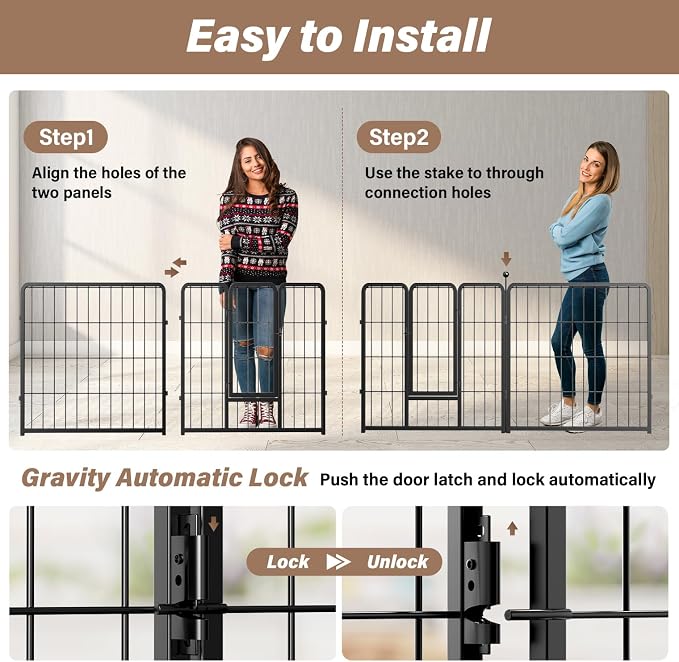 YSSOA Dog Playpen, 24in 8 Panels, Black