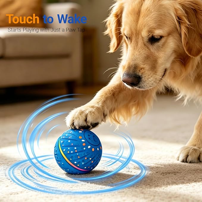 Interactive Dog Ball Toy, Automatic Rolling & Bouncing, LED Lights, Blue | 2.8-Inch Ball, Small & Medium Dogs, 2-in-1 Fetch Toy, Home Alone Play, Reduces Boredom, USB-C Rechargeable, Up to 3 Hours
