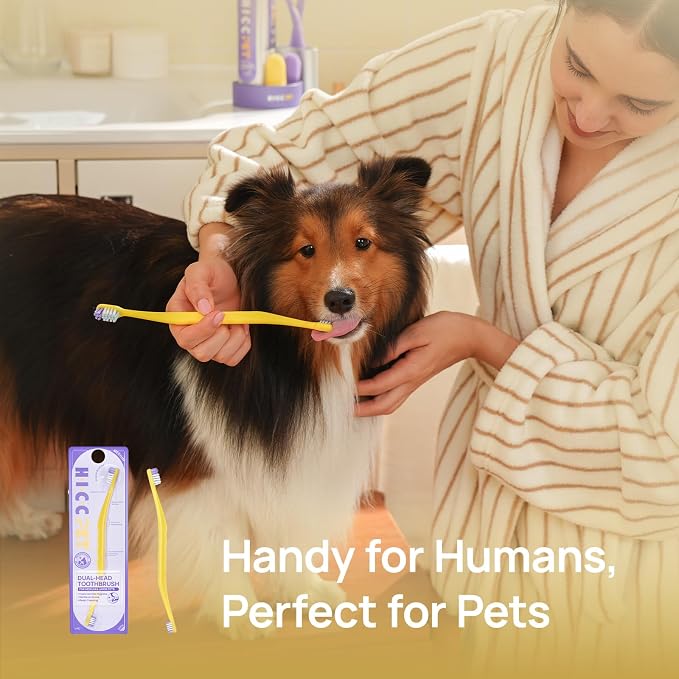 HICC PET Toothbrush for Dogs & Large Cats, Vet-Recommended Ergonomic Pet Toothbrush for Easy Teeth Cleaning, Gentle on Gums, Cat & Dog Dental Care, Improves Oral Hygiene. Toothpaste Not Included