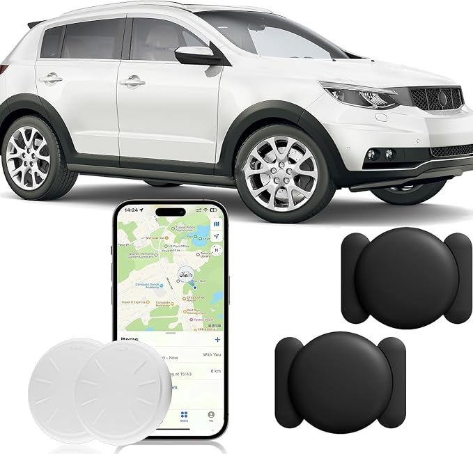 GPS Tracker for Vehicles, 2 PCS MINI Car Tracker Device Hidden, No Monthly Fee, Real-Time Tracker Device for Vehicles, Work with Find My (iOS Only), Magnetic Waterproof Car Tracker, Black