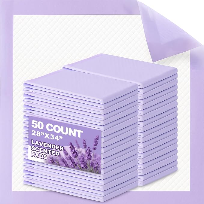 CLEAN SPACES Lavender Scented Puppy Pads Extra Large, Super Absorbent Disposable Pee Pads for Dogs That Neutralize Odor, Wee Wee Pads / Potty Training Pads 28"x34" 50 Count