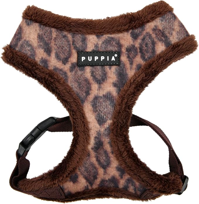 Puppia Kovo Dog Harness Over-The-Head Warm Winter Leopard Pattern Adjustable Chest for Small and Medium Dog, Brown, Small