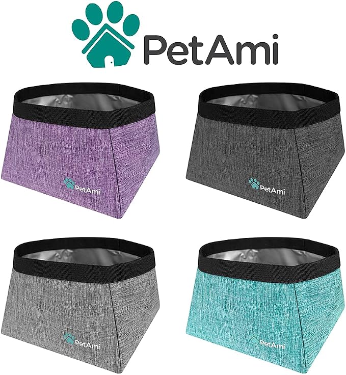 PetAmi Collapsible Dog Travel Bowls, Large, 2 Pack, Heather Grey