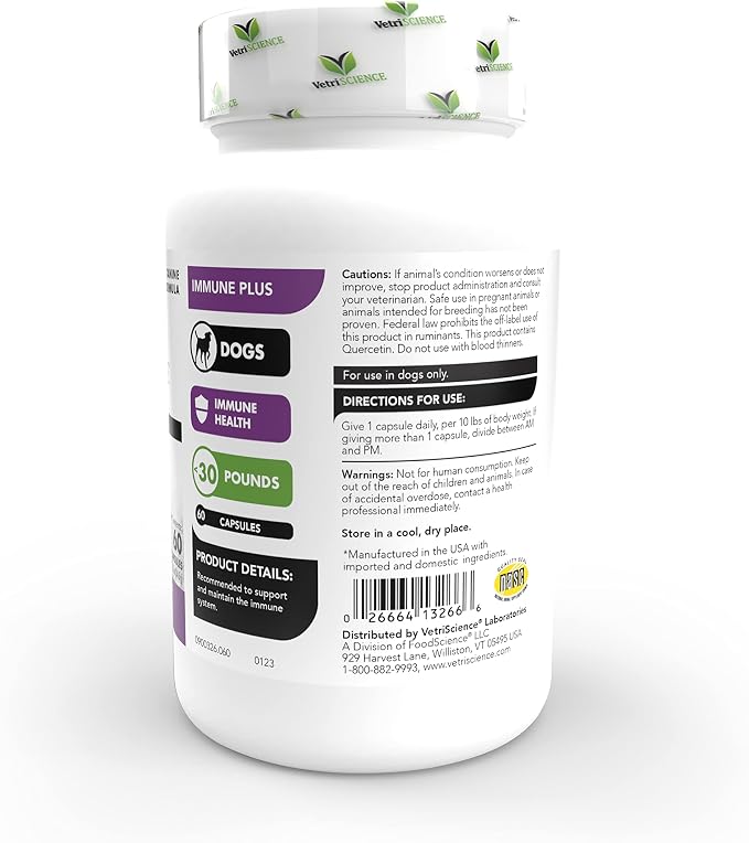 VetriScience Immunity Health Capsules for Small Breed Dogs, 120 Count | Immune Support Supplement for Medium & Large Breed Dogs with Vitamin C, CoQ10 & L-Lysine, Hypoallergenic Formula