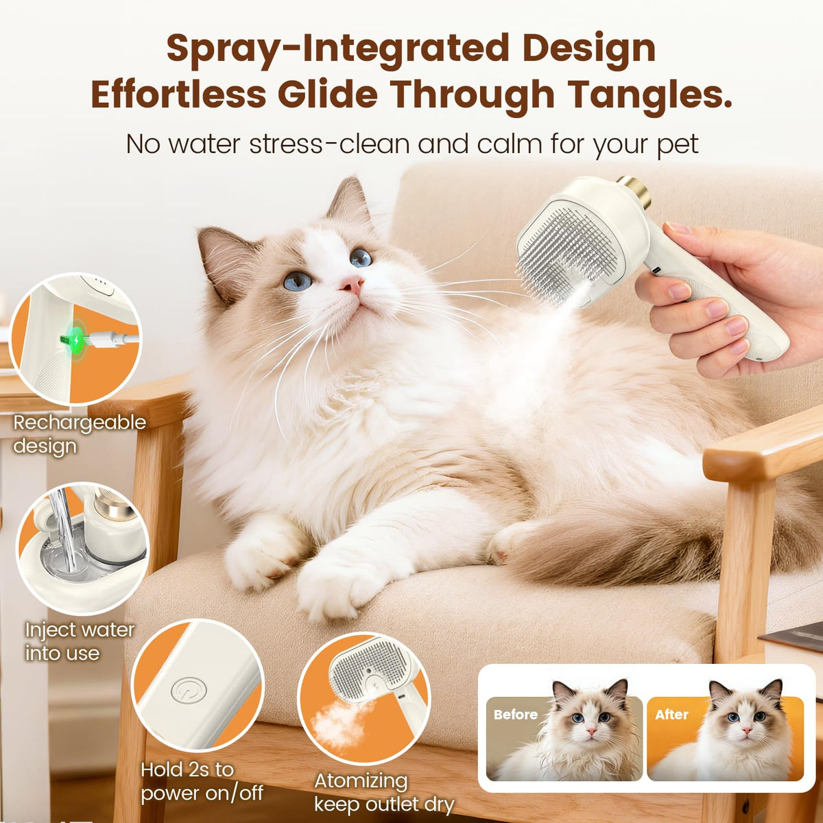 Glendan Pet Steam Brush for Dogs & Cats