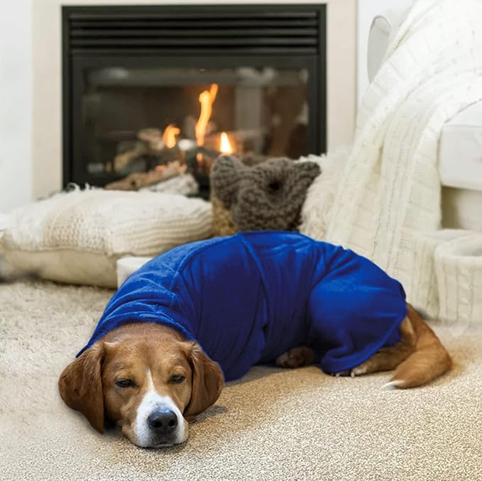 Geyecete Dog Drying Coat - Dog Bathrobe Towel - Microfibre Fast Drying Super Absorbent Pet Cat Bath Robe Towel, Luxuriously Soft - Blue - XXXL