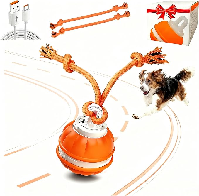 Interactive Dog Ball Toy for Small Dogs, Motion Activated Rolling Ball | Motion Activated Rolling Dog Ball Toy with Birdsong Squeaky & Chewable Rope | Peppy Fetch Toy to Keep Small Dogs Busy